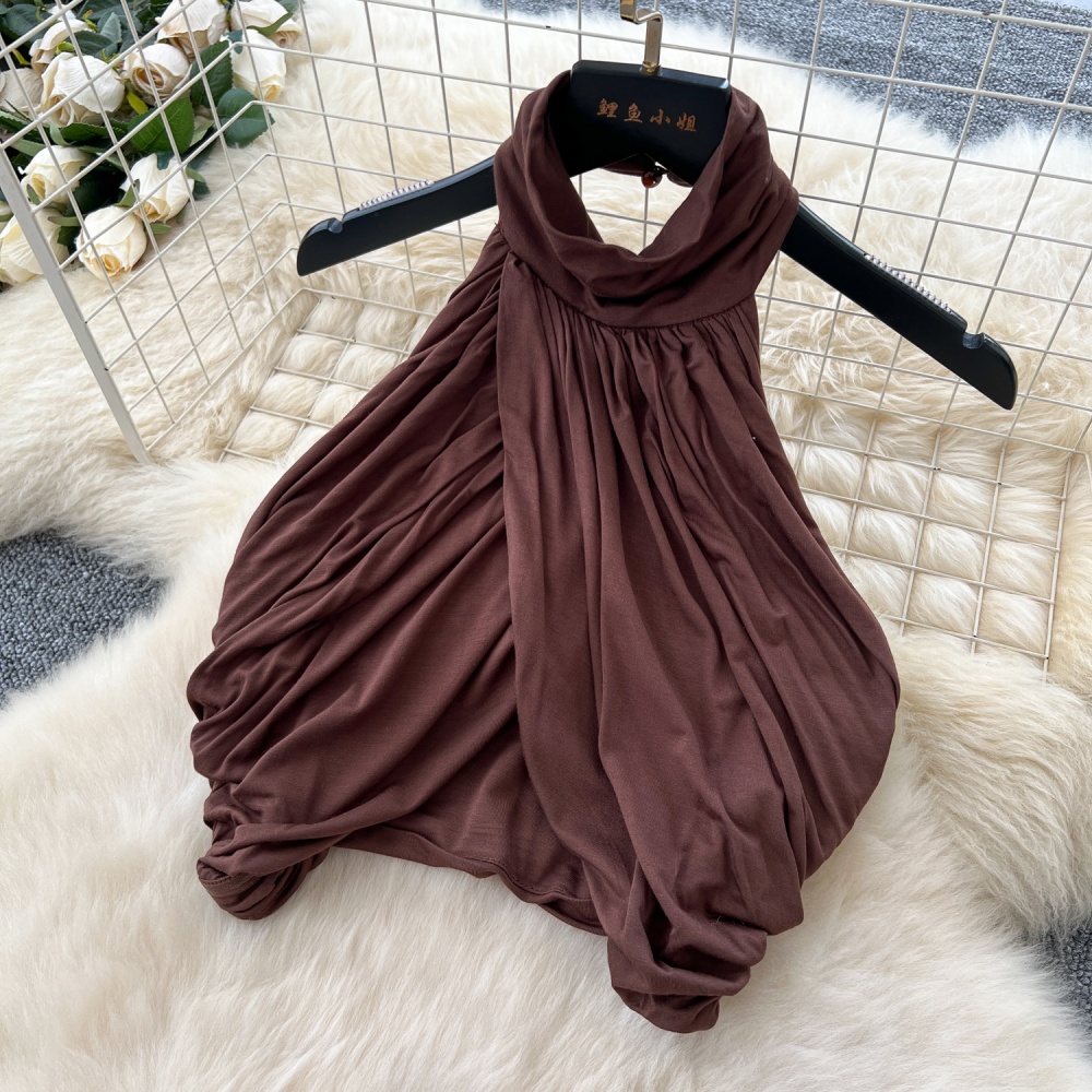 Cross sleeveless tops drape halter skirt a set for women
