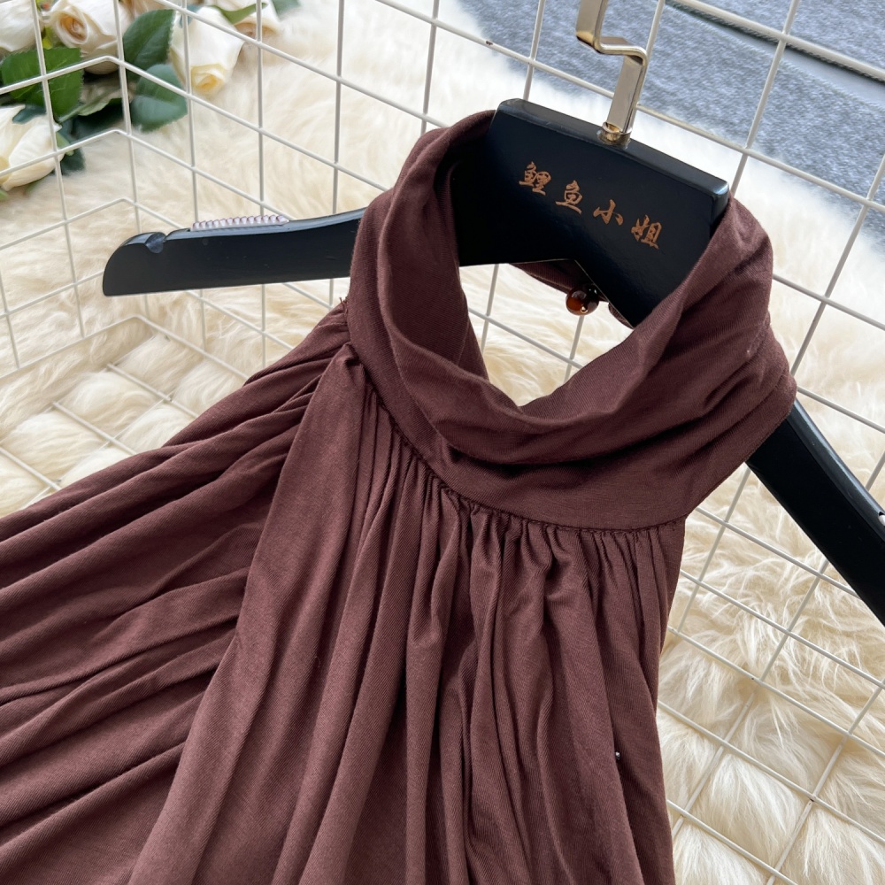Cross sleeveless tops drape halter skirt a set for women
