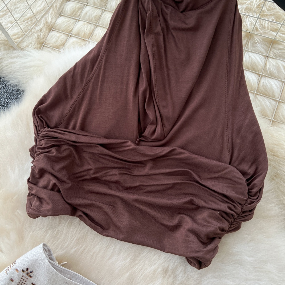 Cross sleeveless tops drape halter skirt a set for women