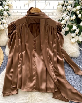 Streamer slim satin tops autumn halter shirt for women