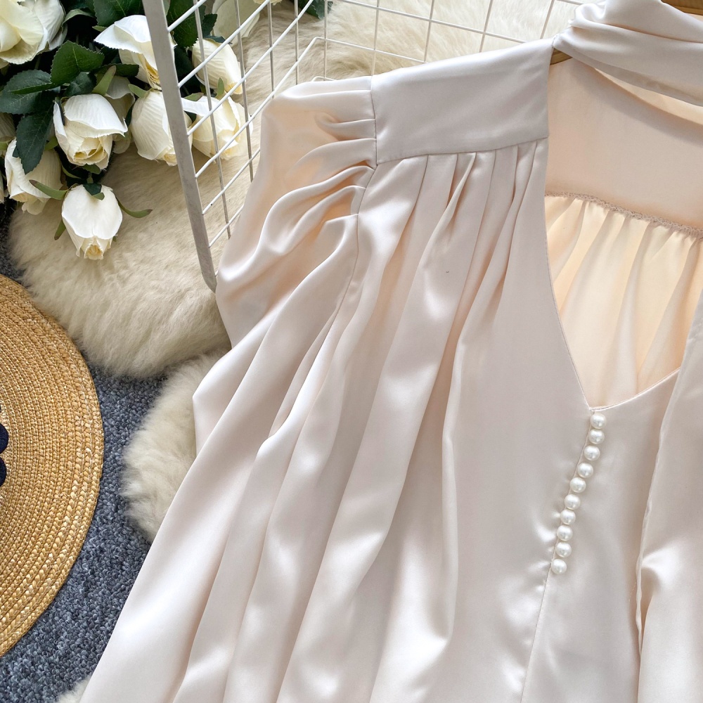 Streamer slim satin tops autumn halter shirt for women