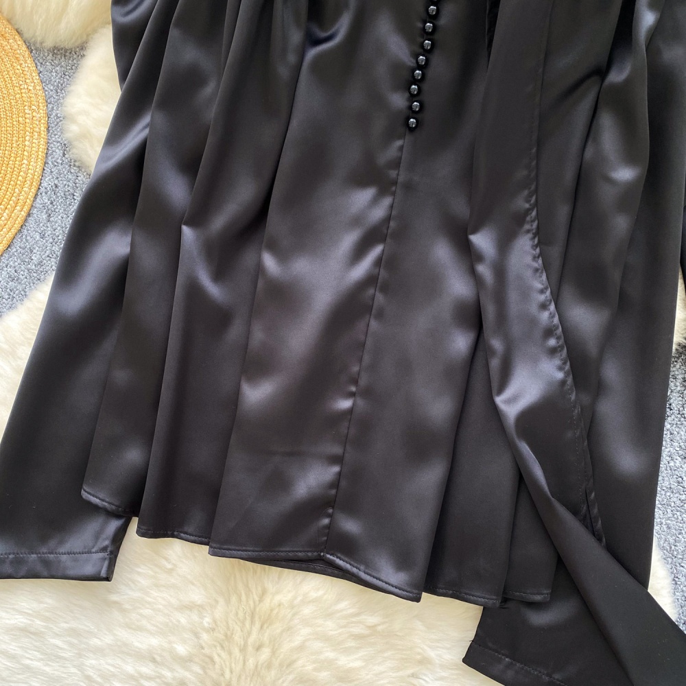 Streamer slim satin tops autumn halter shirt for women