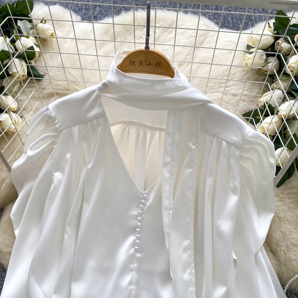Streamer slim satin tops autumn halter shirt for women