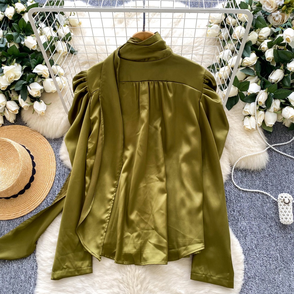Streamer slim satin tops autumn halter shirt for women