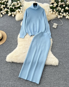 Slim all-match sweater lazy skirt 2pcs set