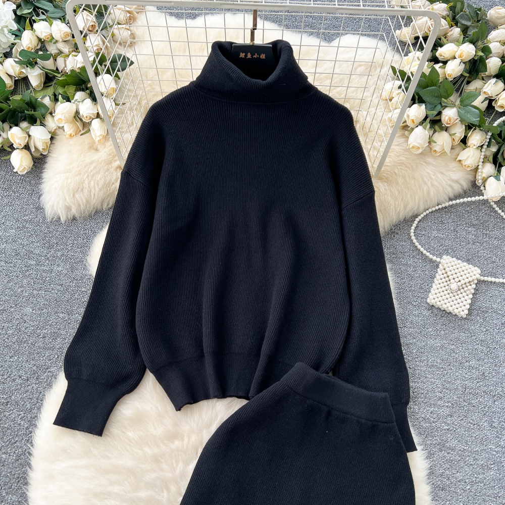 Slim all-match sweater lazy skirt 2pcs set
