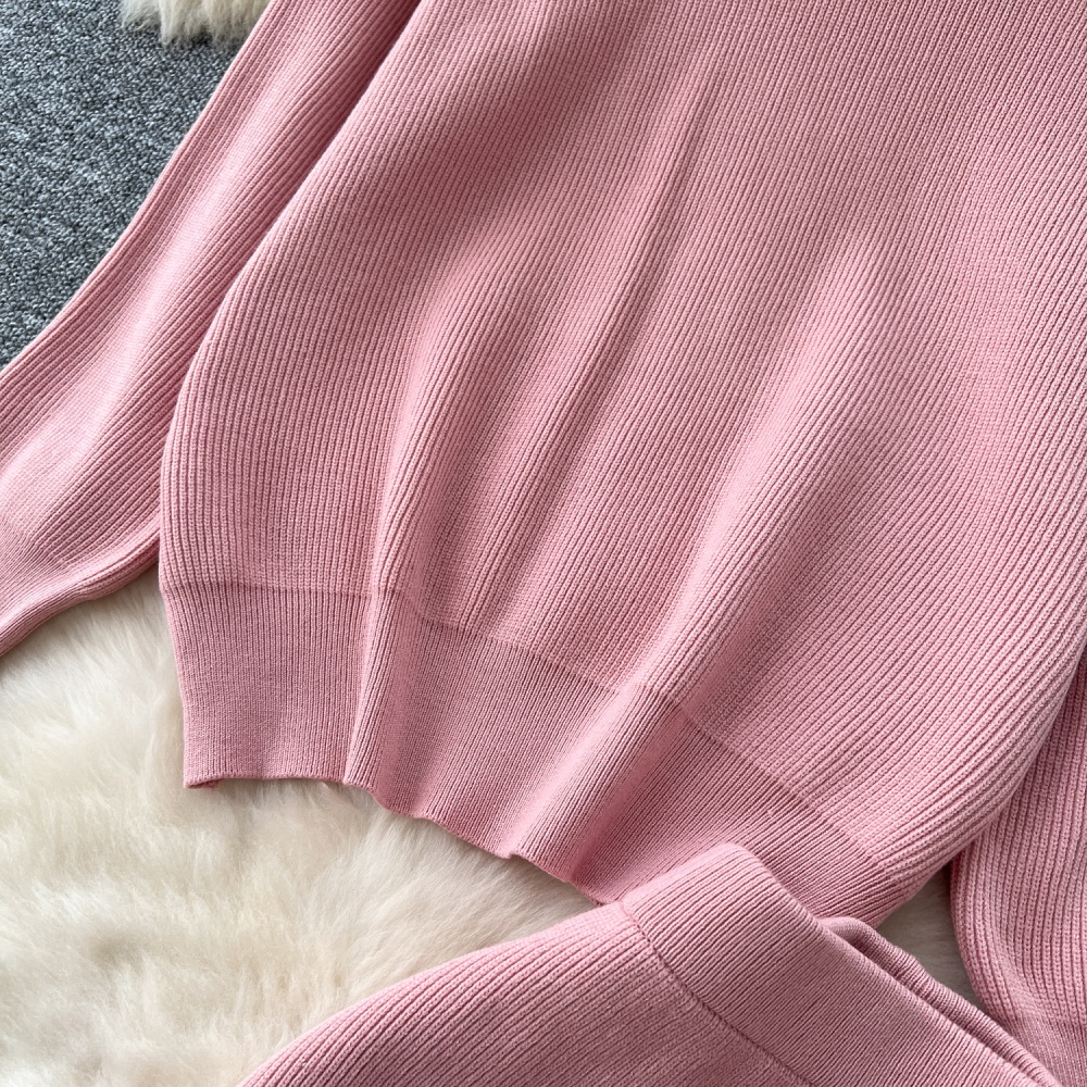Slim all-match sweater lazy skirt 2pcs set
