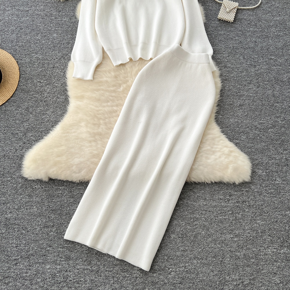 Slim all-match sweater lazy skirt 2pcs set