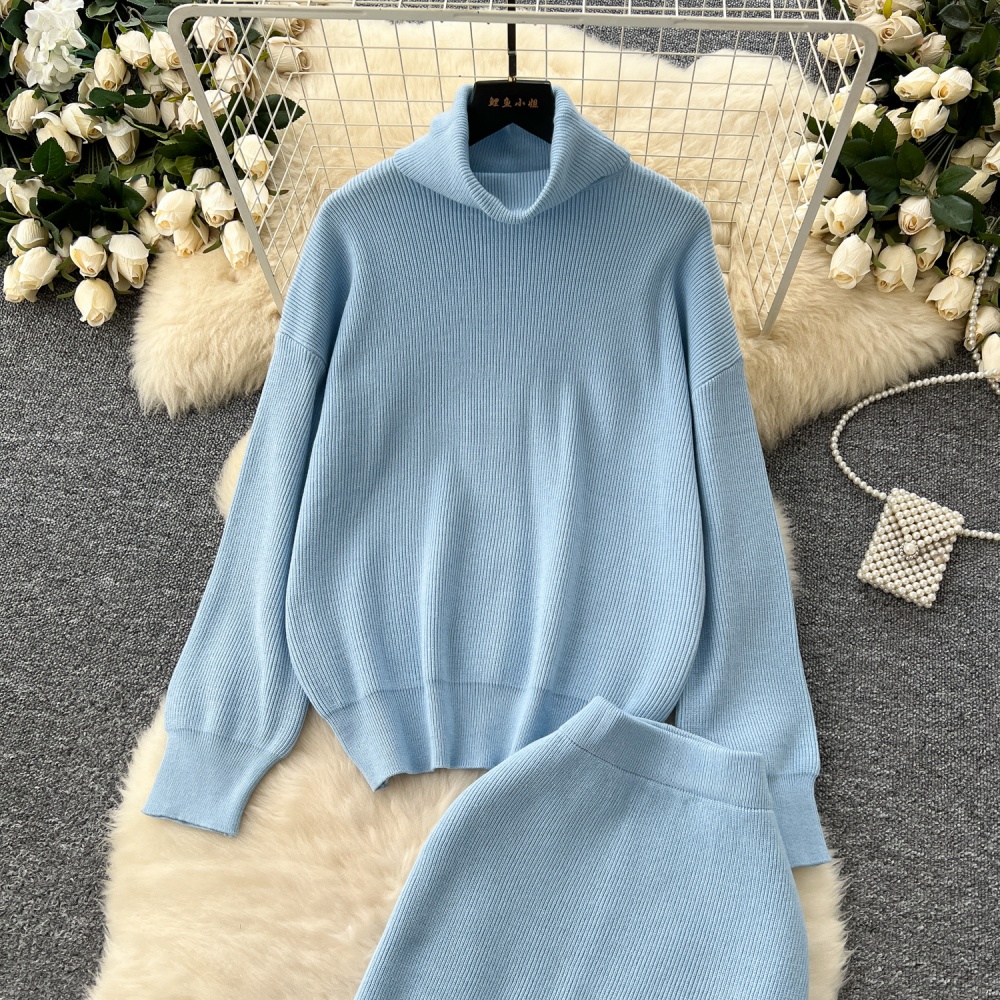 Slim all-match sweater lazy skirt 2pcs set