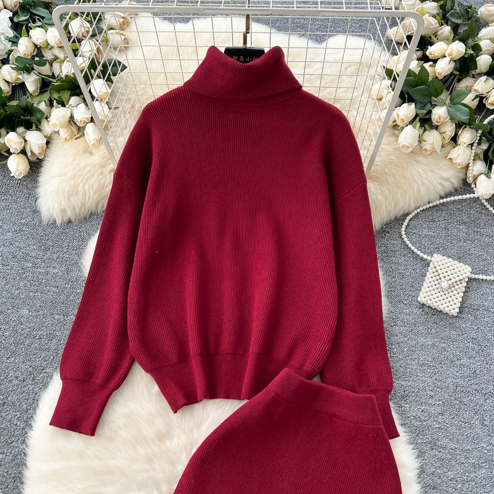 Slim all-match sweater lazy skirt 2pcs set
