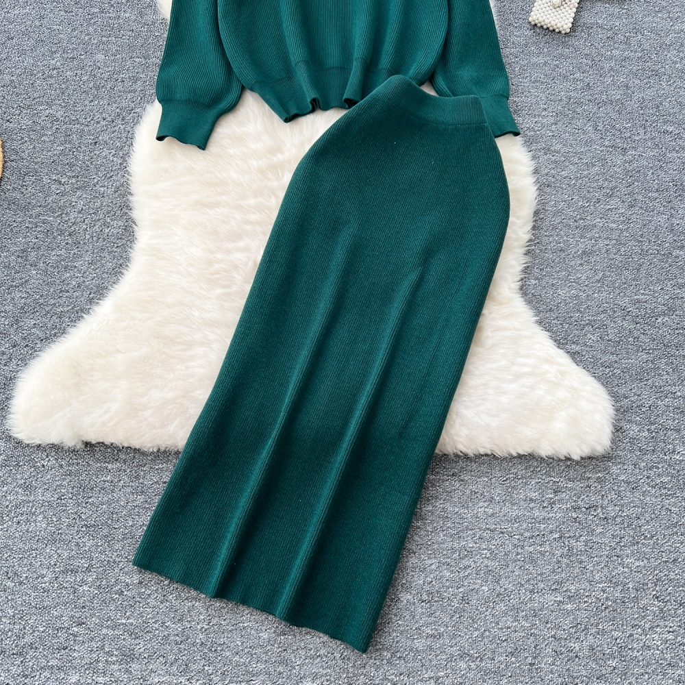 Slim all-match sweater lazy skirt 2pcs set