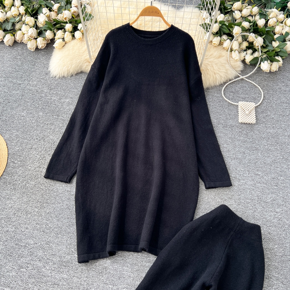 Knitted Casual sweater slim long pants 2pcs set for women