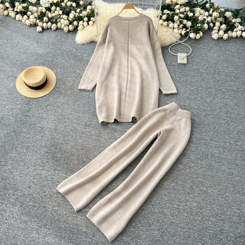 Knitted Casual sweater slim long pants 2pcs set for women