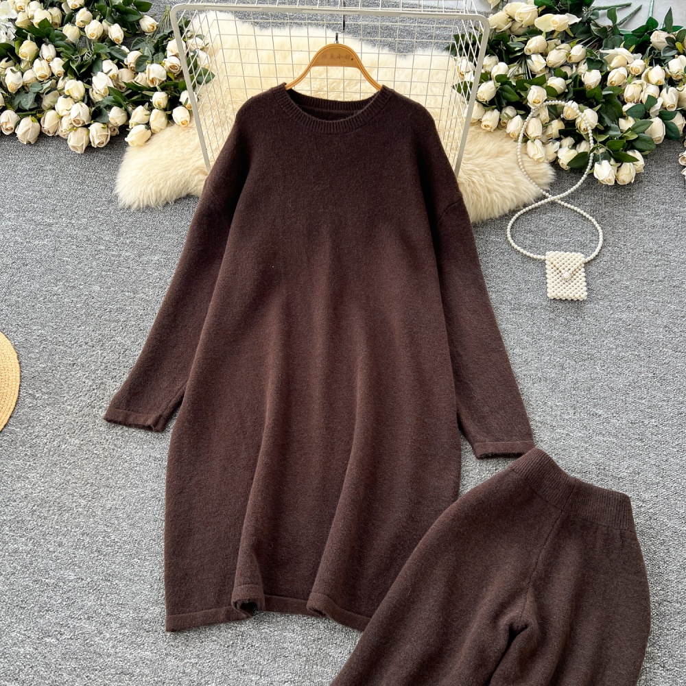 Knitted Casual sweater slim long pants 2pcs set for women
