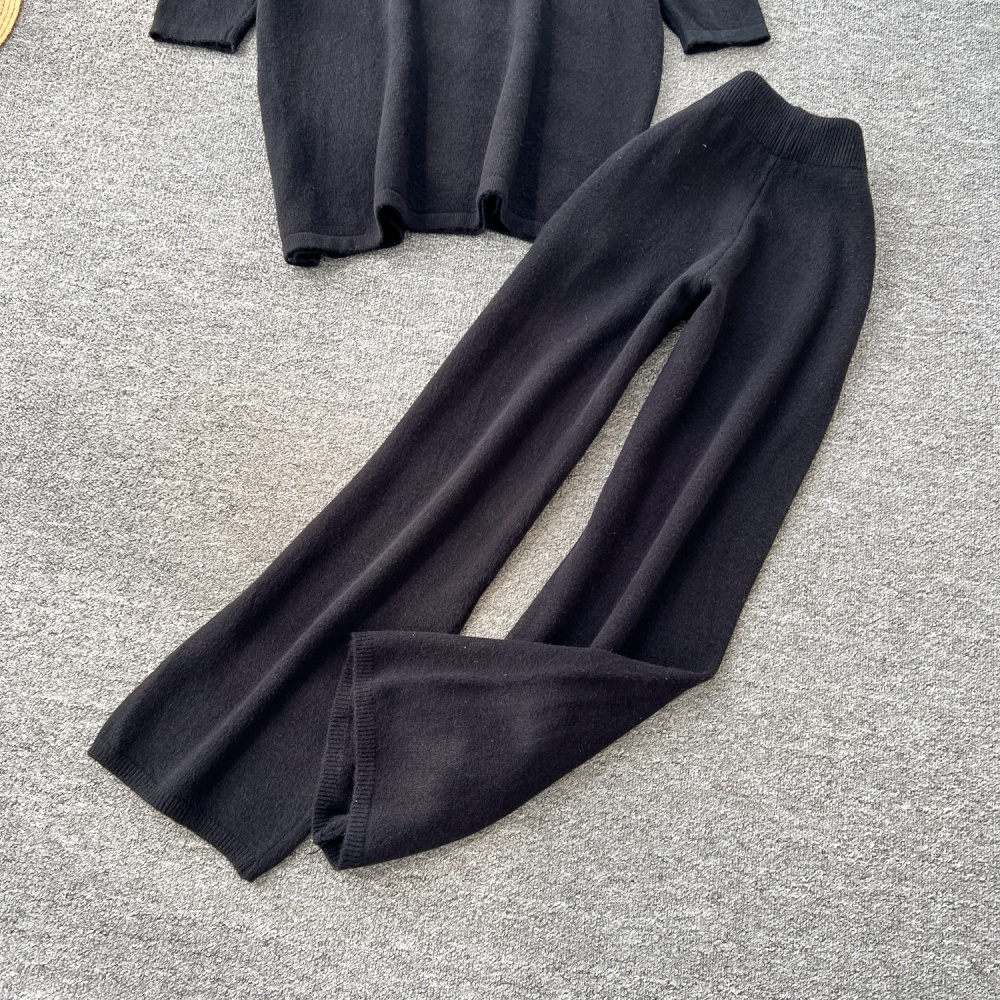 Knitted Casual sweater slim long pants 2pcs set for women