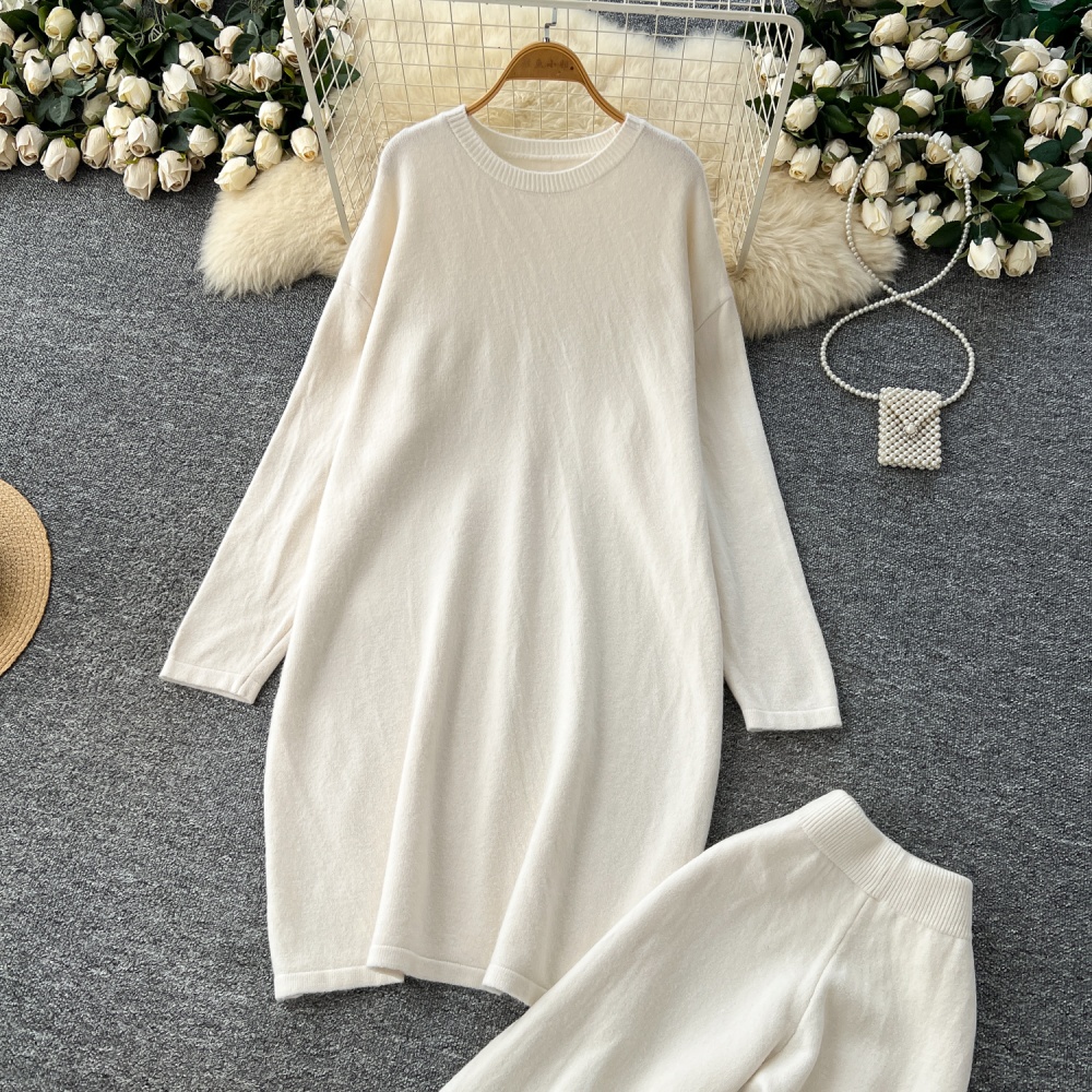 Knitted Casual sweater slim long pants 2pcs set for women