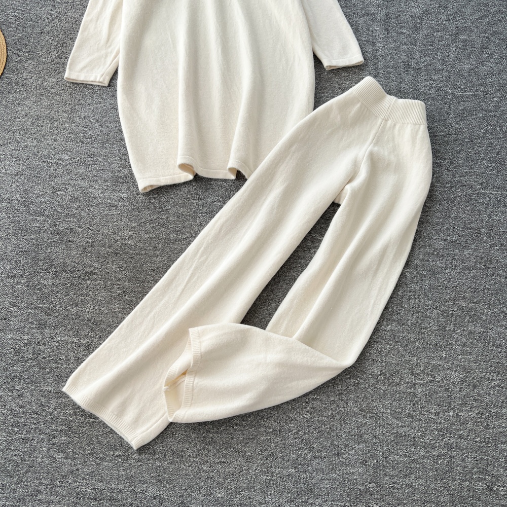 Knitted Casual sweater slim long pants 2pcs set for women