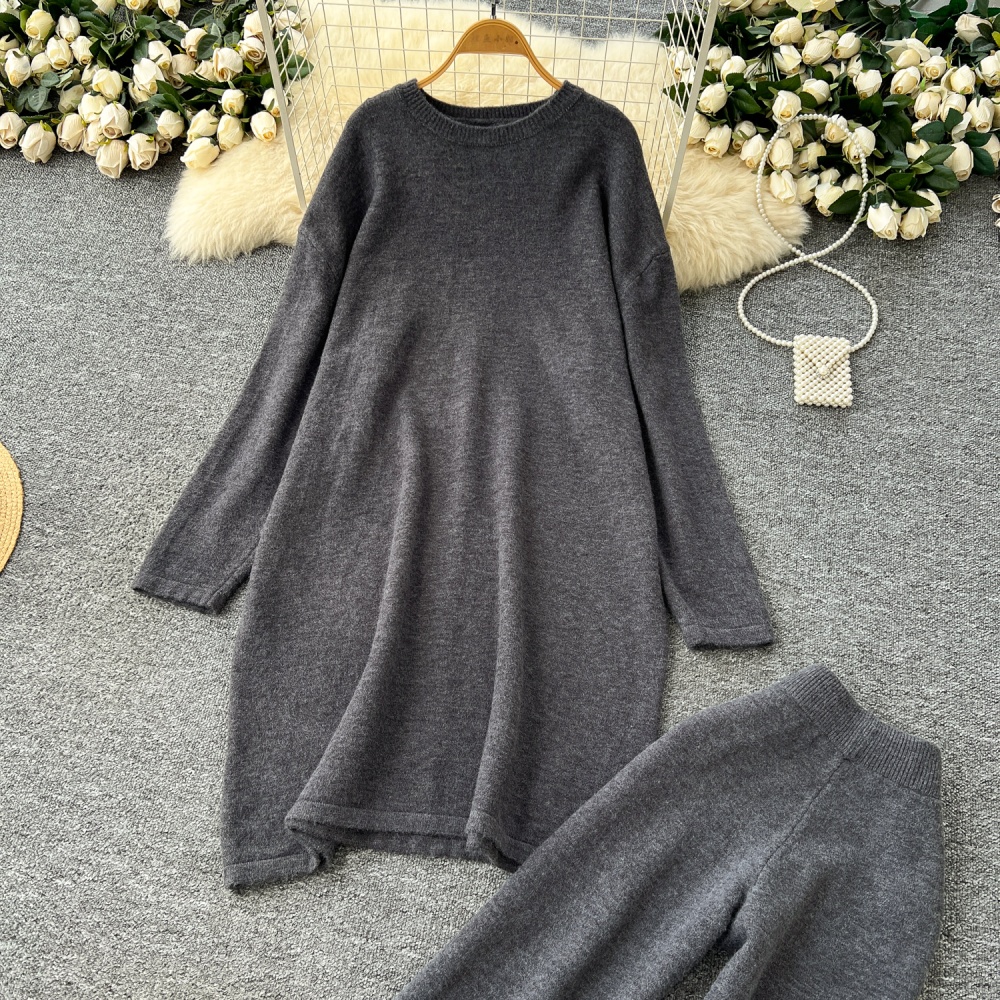 Knitted Casual sweater slim long pants 2pcs set for women