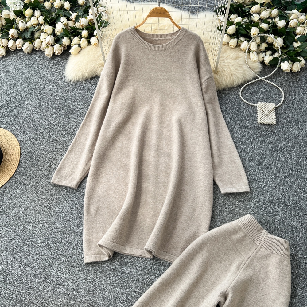 Knitted Casual sweater slim long pants 2pcs set for women