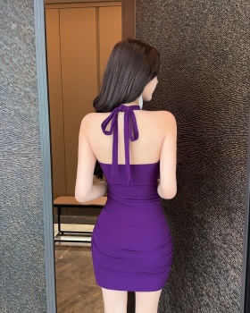 Spicegirl low-cut slim T-back fold halter dress