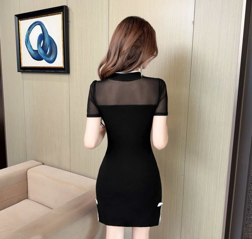 Summer gauze slim T-back splice sexy package hip dress for women