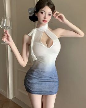 Halter dress package hip Woolen dress for women