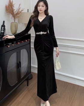 Split temperament fashion sexy slim France style dress