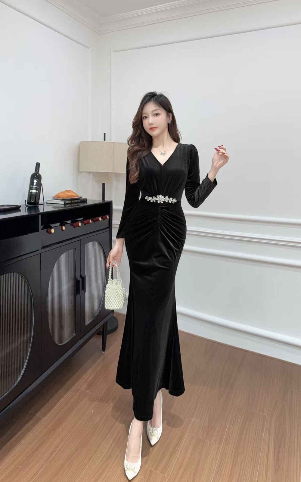 Split temperament fashion sexy slim France style dress