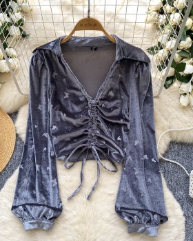 Frenum chouzhe tops velvet short shirt for women