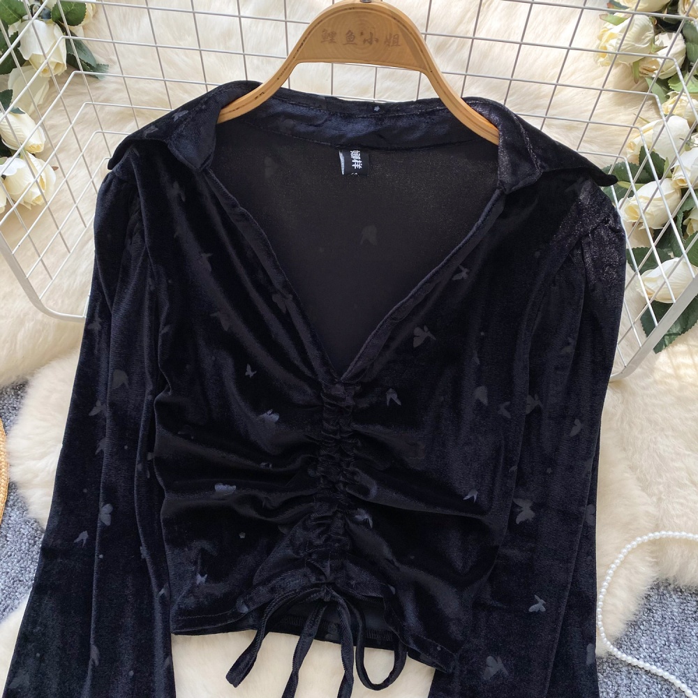 Frenum chouzhe tops velvet short shirt for women