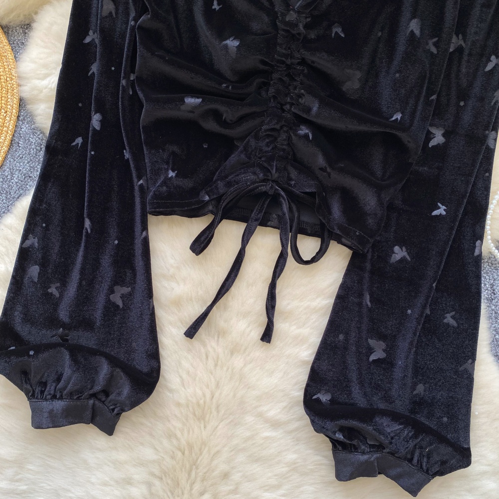 Frenum chouzhe tops velvet short shirt for women