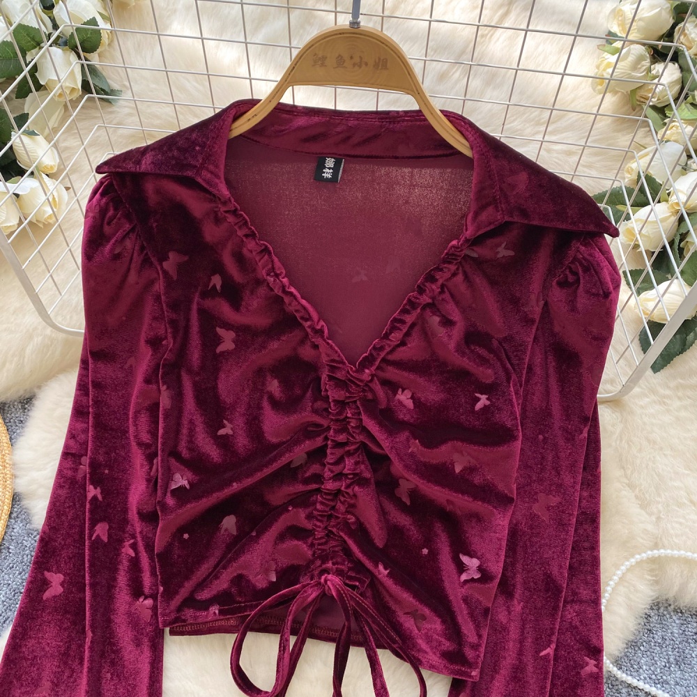 Frenum chouzhe tops velvet short shirt for women