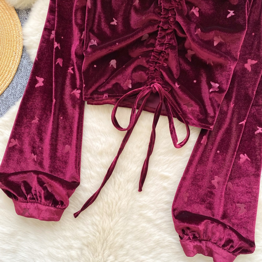Frenum chouzhe tops velvet short shirt for women