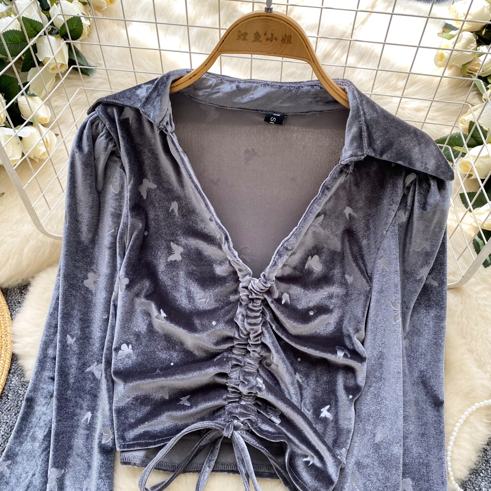 Frenum chouzhe tops velvet short shirt for women