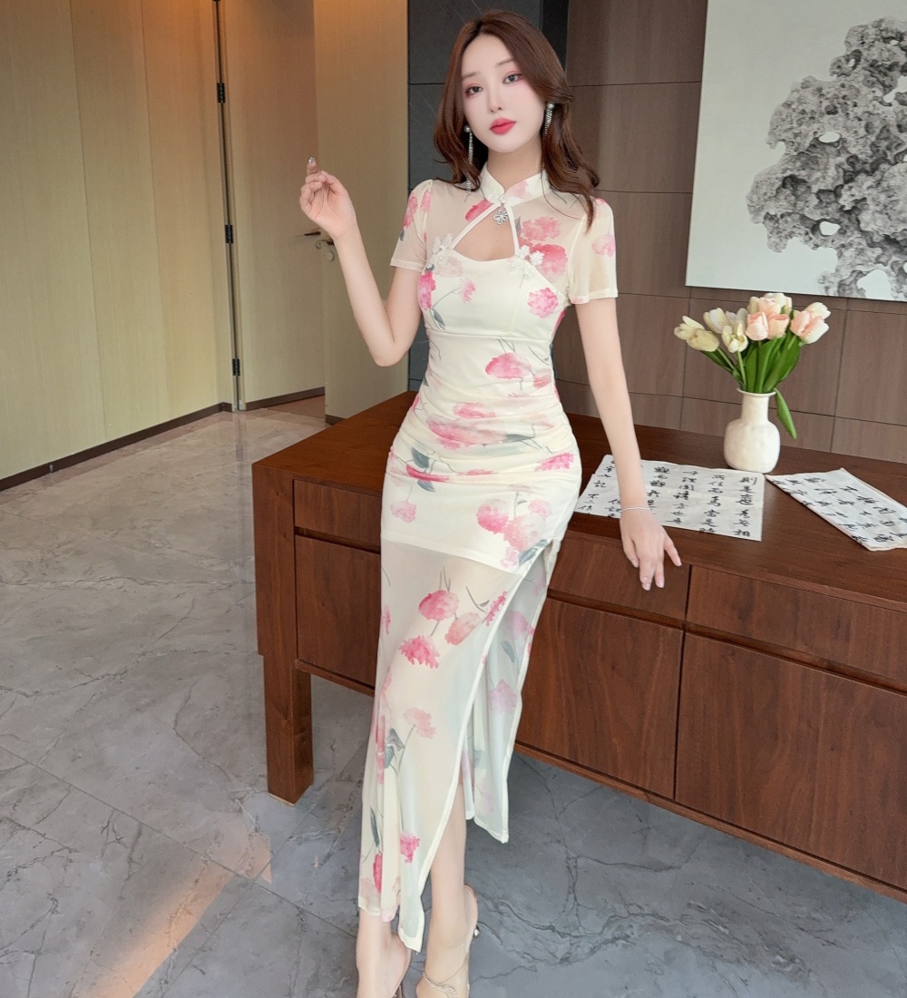 Retro temperament dress gauze slim cheongsam