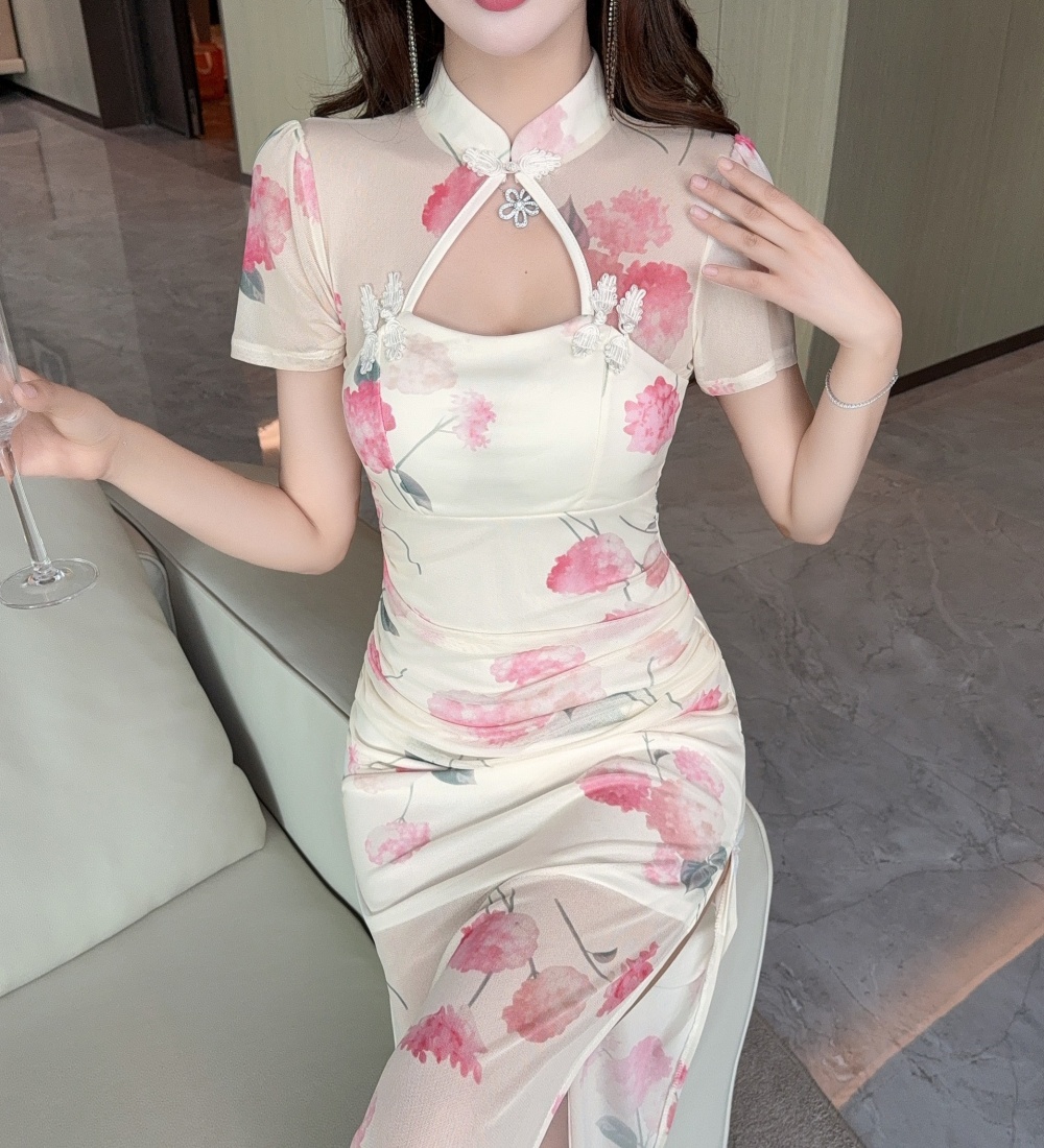 Retro temperament dress gauze slim cheongsam