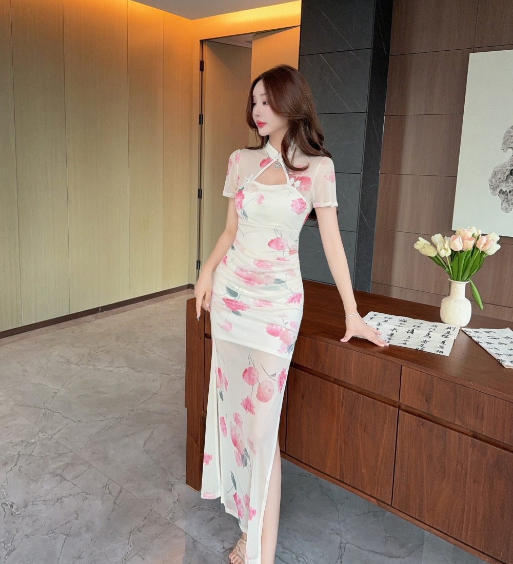 Retro temperament dress gauze slim cheongsam