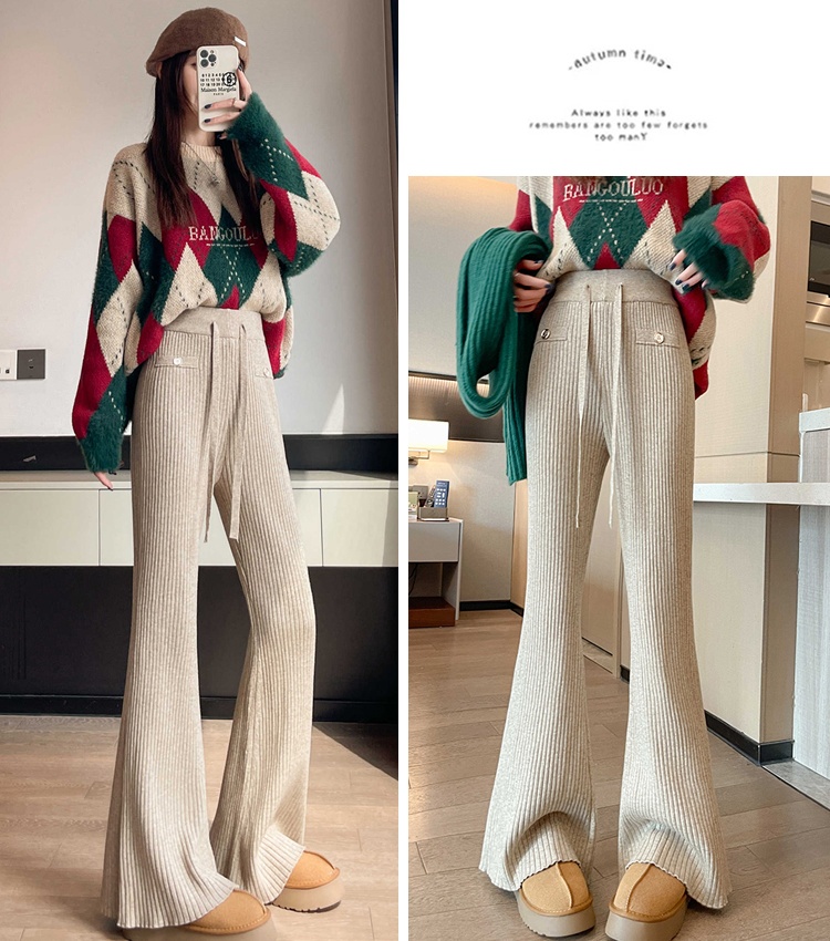 Autumn and winter Casual wide leg pants buckle pants