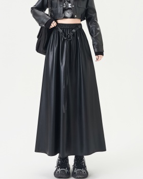 High waist PU A-line slim autumn and winter long skirt