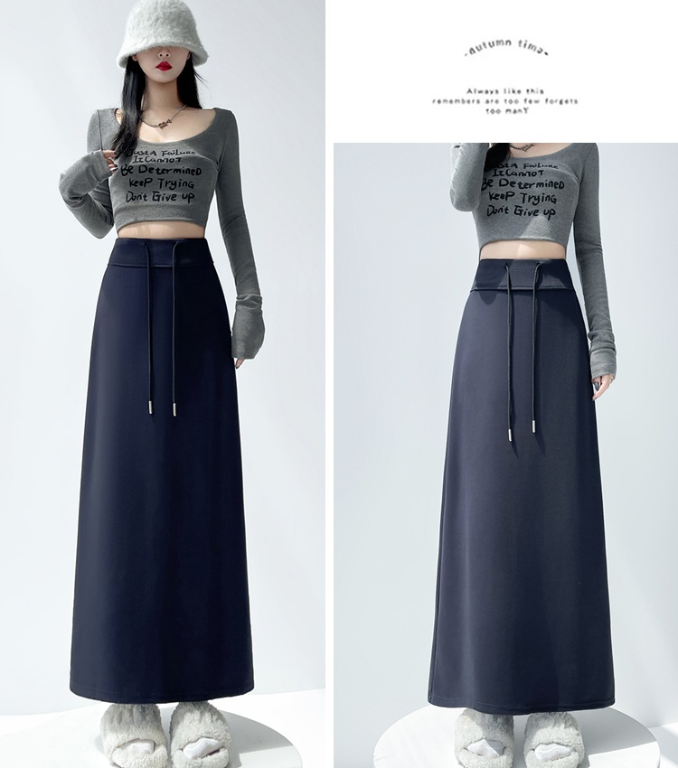 A-line split skirt navy-blue short skirt for women