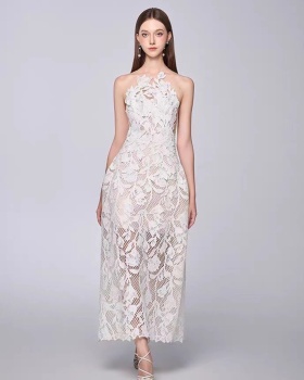 Niche elegant temperament long dress sleeveless lace dress