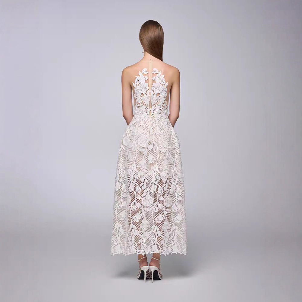 Niche elegant temperament long dress sleeveless lace dress