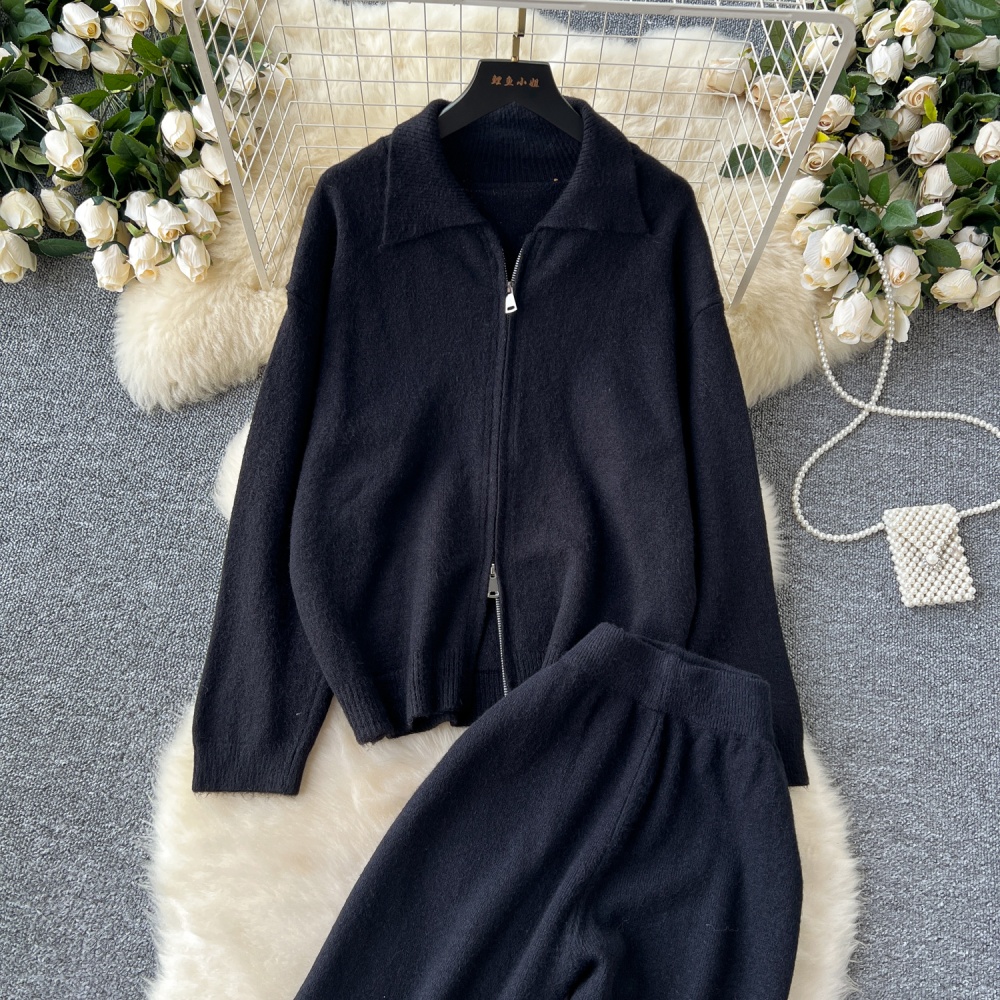 Japanese style all-match long pants lazy sweater a set for women