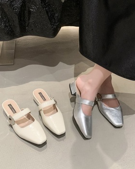 Low France style slippers square head lazy shoes for women