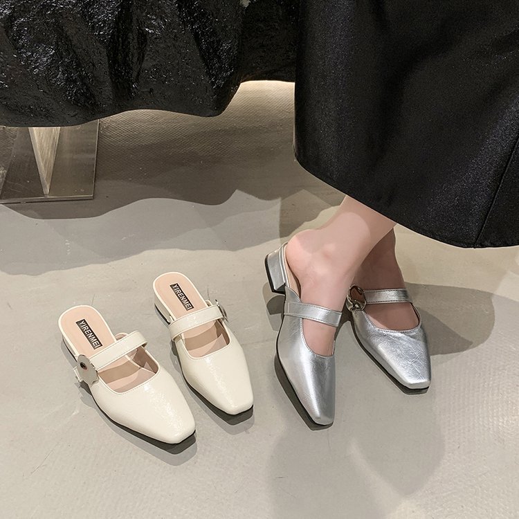 Low France style slippers square head lazy shoes for women