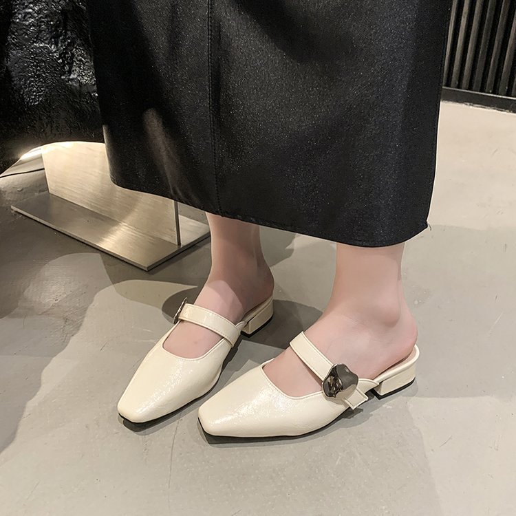 Low France style slippers square head lazy shoes for women