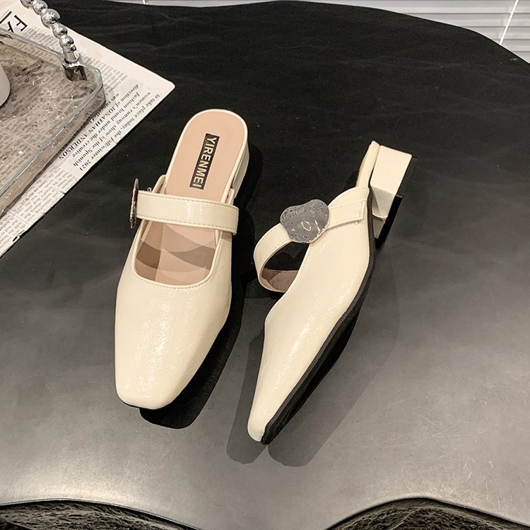 Low France style slippers square head lazy shoes for women