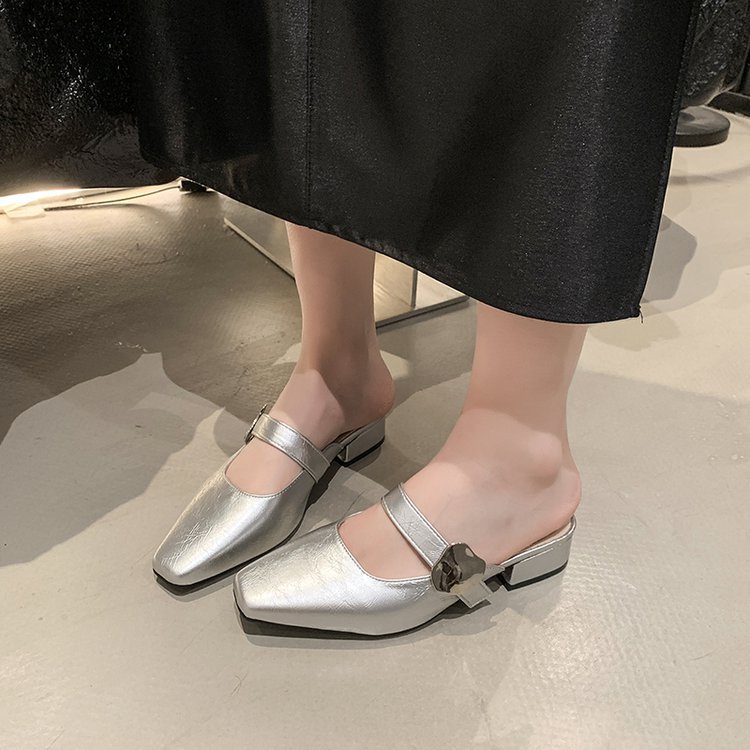 Low France style slippers square head lazy shoes for women
