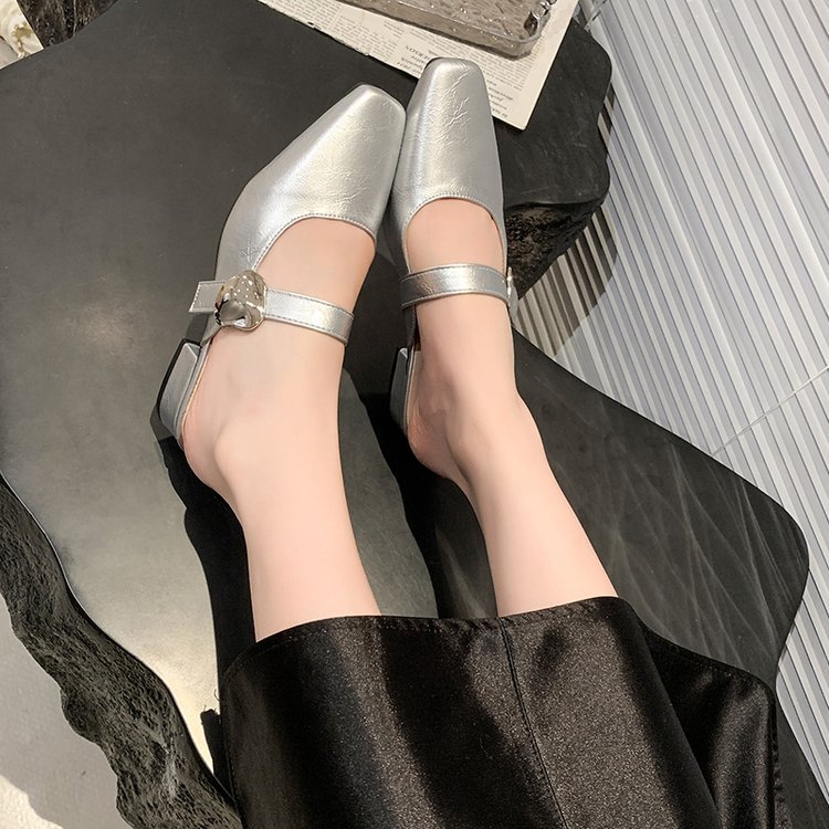 Low France style slippers square head lazy shoes for women
