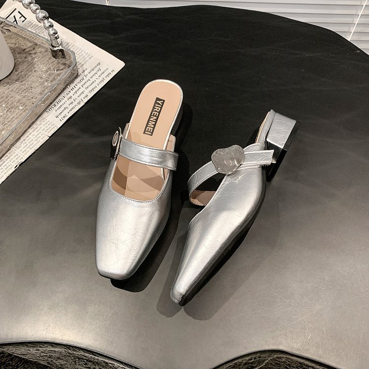 Low France style slippers square head lazy shoes for women